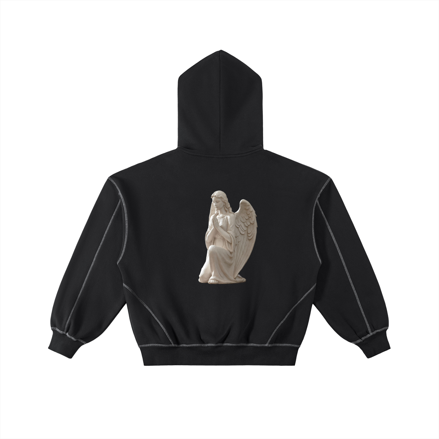 Contrast-Stitched Boxy Fleece Zip Hoodie