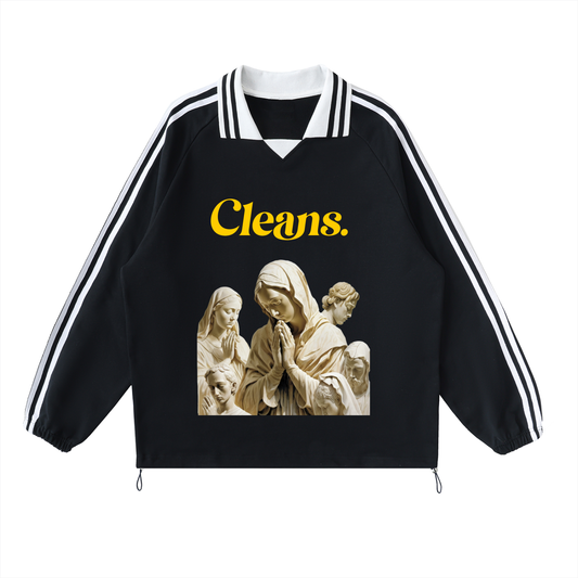 Contrast Striped Lapel Collar Sweatshirt